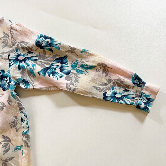 Vtg Guess Georges Marciano Hawaiian Floral L/S Shirt Ramie Peach Pink Teal Men L - Picture 4 of 12